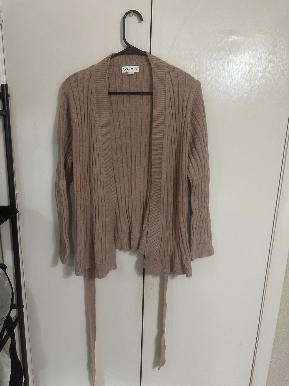 Ava & Viv Dusty Mauve Ribbed Tie-Front Cardigan Sweater
